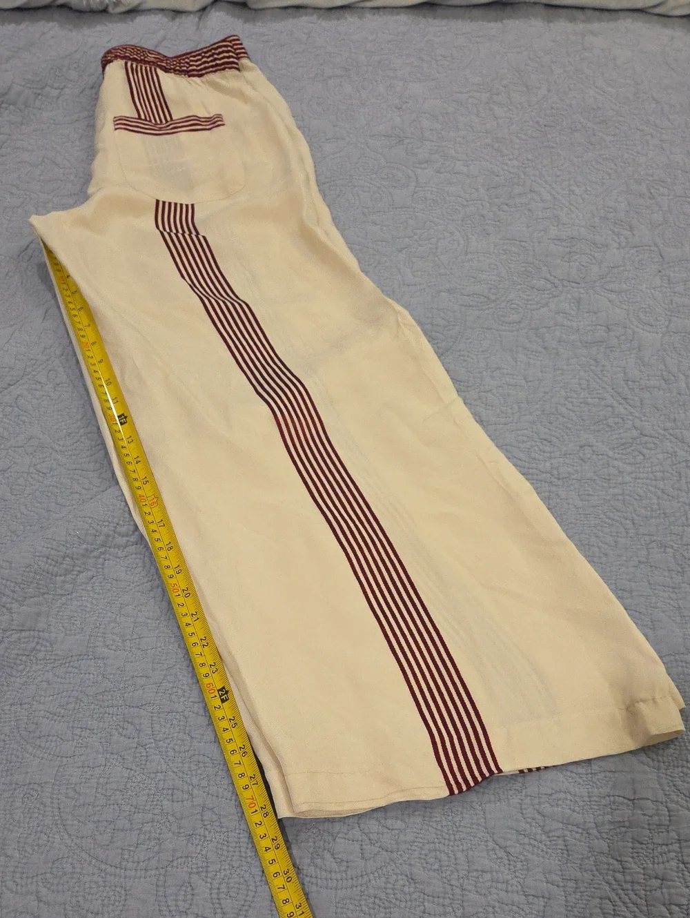 Zara High Waist Striped Wide-Leg Palazzo Pants-- Ecru & Burgundy Size M! - Picture 10 of 11